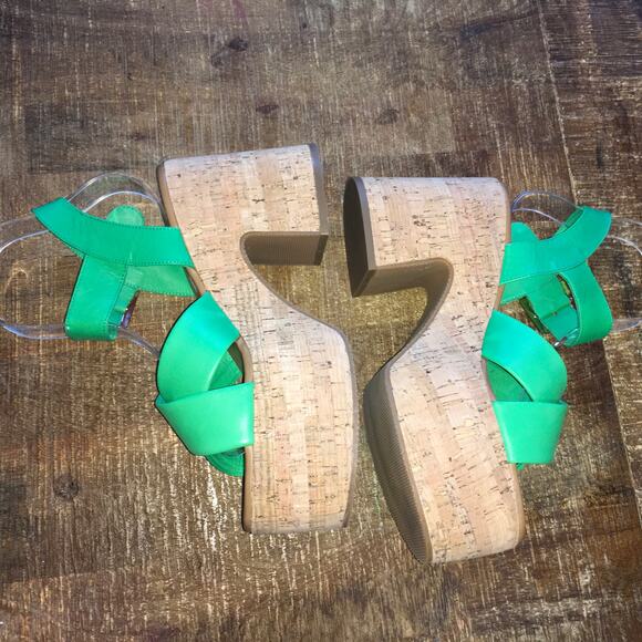 Steve Madden Palmer Platform Sandal Womens 11 Bright Green Cork Chunky Retro 70s - Picture 8 of 10